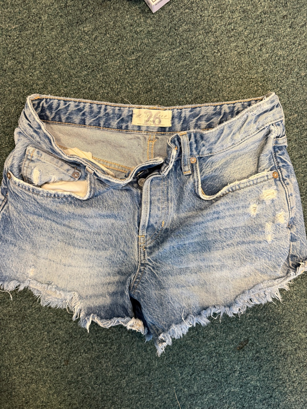 Free People Light Blue Distressed Denim Shorts